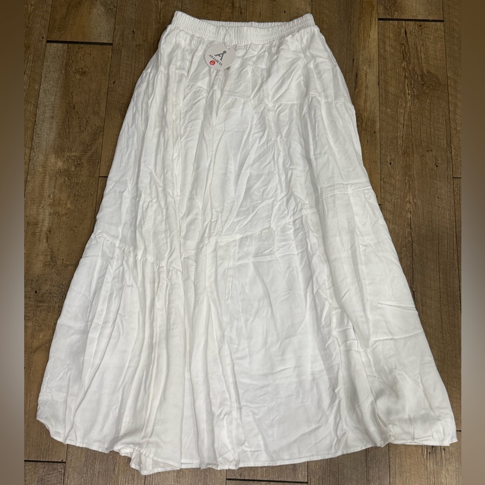 White Tiered Maxi Skirt - Lightweight Summer Skirt